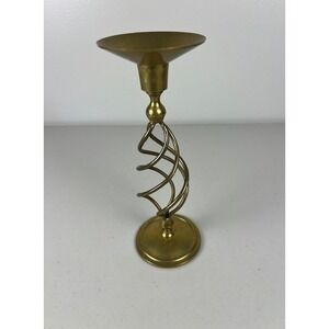 Vintage Brass Spiral Twist Stem Taper Candlestick Holder Made in India 9.5 Inch‎